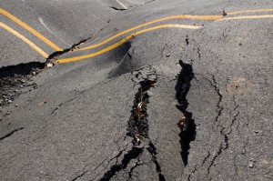 Earthquake - the destruction of the road crack