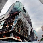Fire damaged exterior of Central World Plaza shopping mall